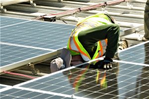 Team Sundance installing solar panels at Hanvey Engineering, Easley, SC