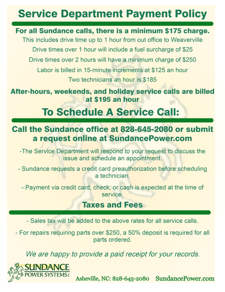 2026 Service Department Payment Policy